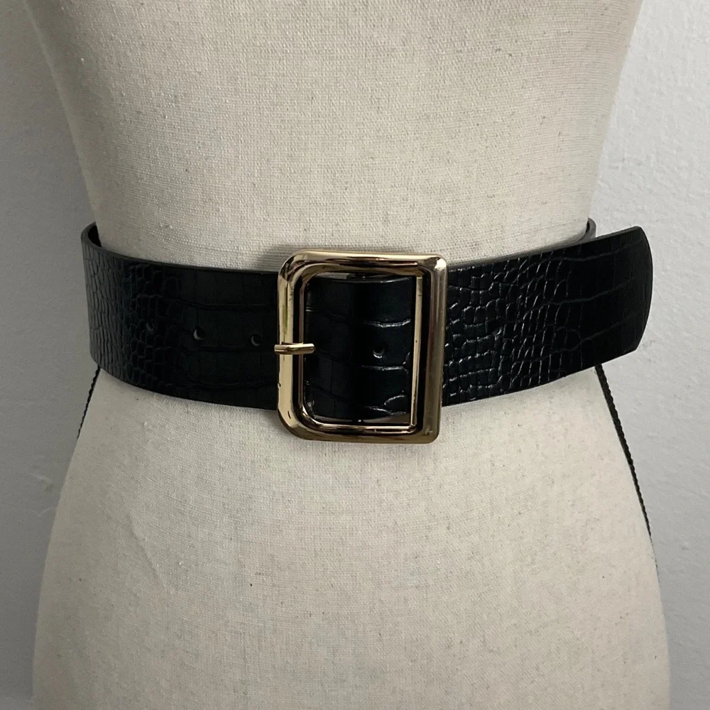 Elegant Black Belt with Gold Buckle